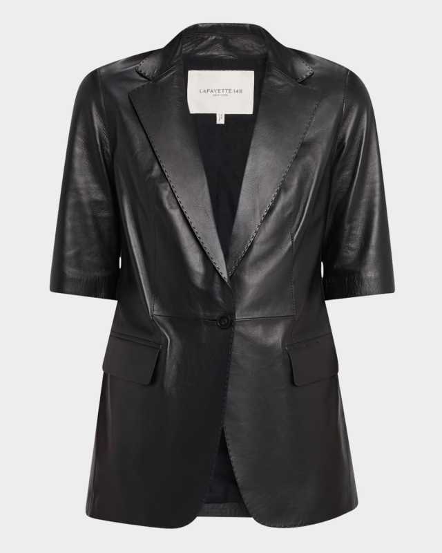 Single-Button Leather Blazer